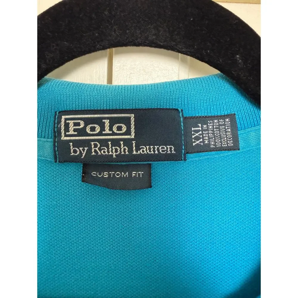 Polo Ralph Lauren Blue Custom Fit Mesh Polo Yellow Logo XXL Preppy Classic